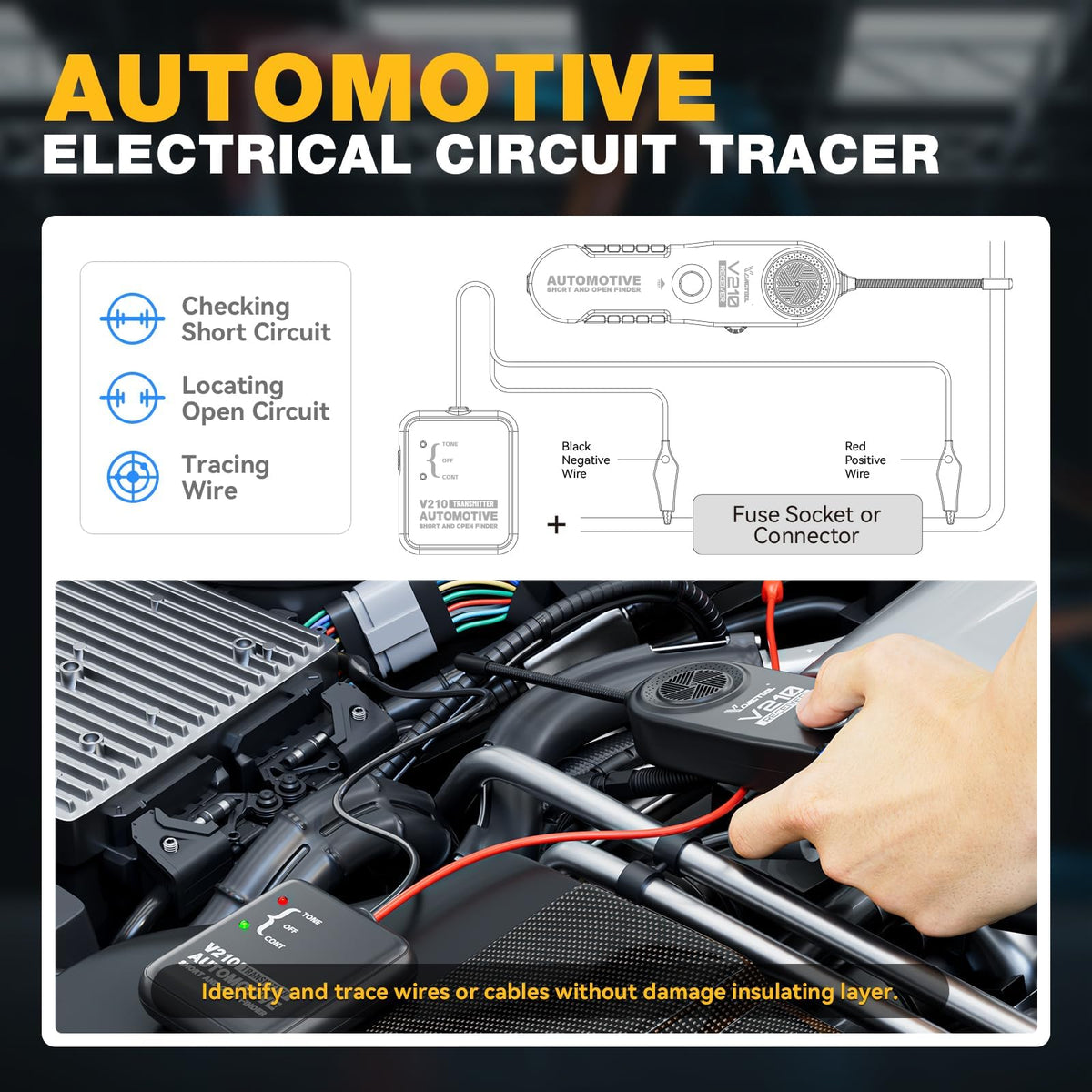 VDIAGTOOL V210 buzzer provides audible cues to locate faults along the wire.