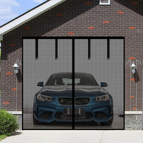 Veanusiver magnetic garage screen door front view showing seamless hands-free entry