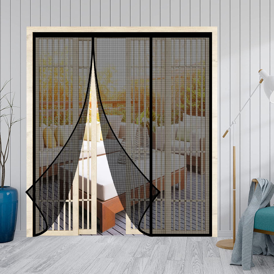 Veanusiver magnetic screen door installed on door frame enabling hands-free entry