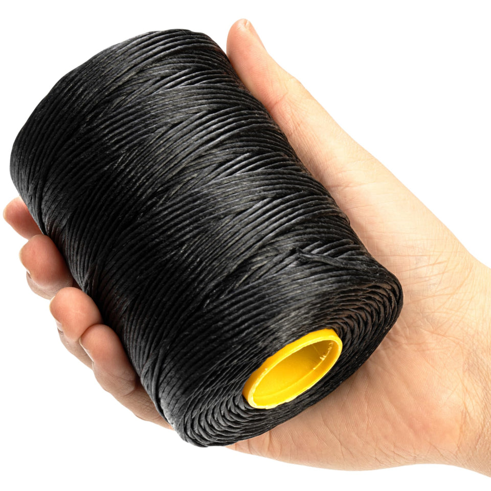 VEAPILS black waxed twine 660ft roll demonstrates heavy-duty strength for outdoor bundling.