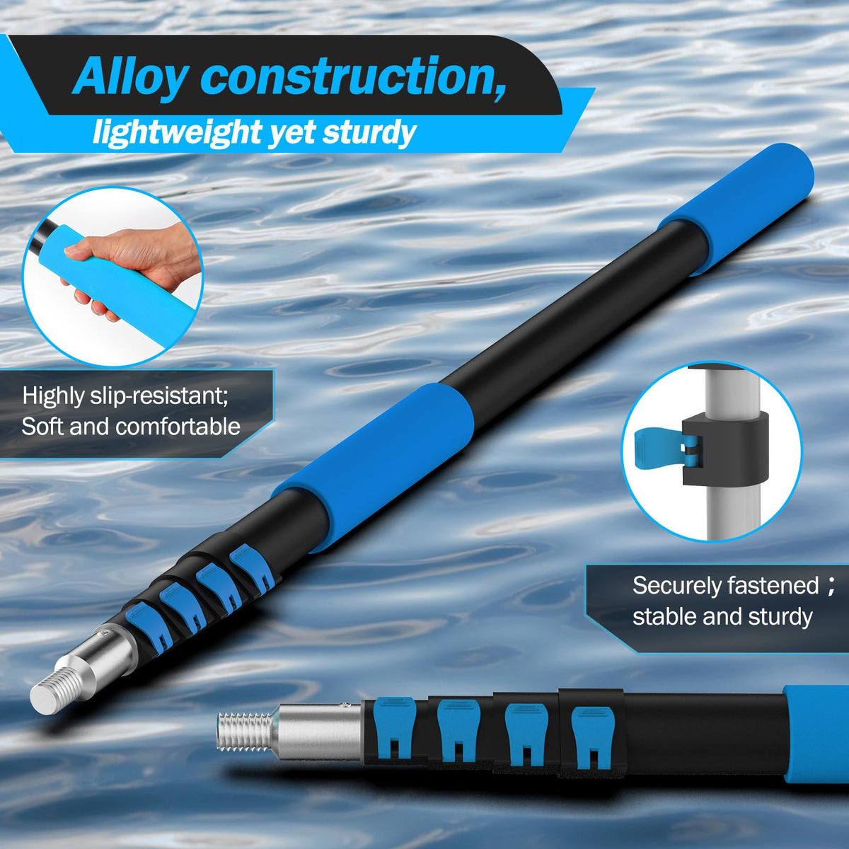 Veebuyla extendable pole with flip-lock provides precise length without wobble
