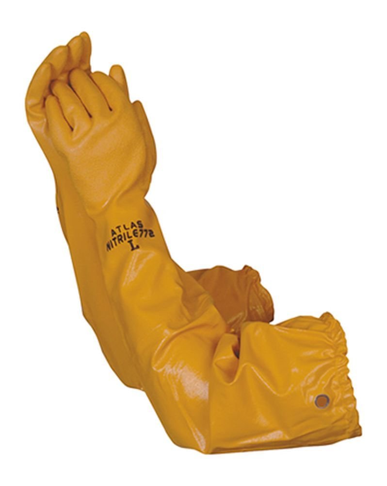 Veeiid Atlas 772 26-inch nitrile elbow-length gloves for chemical handling with secure grip