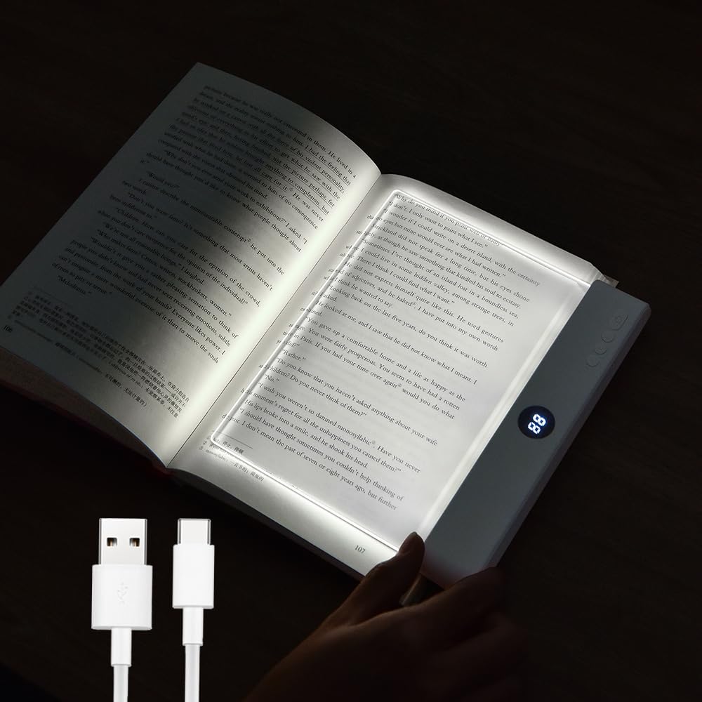 VEEKI Book Light with rechargeable panel illuminates pages evenly for night reading