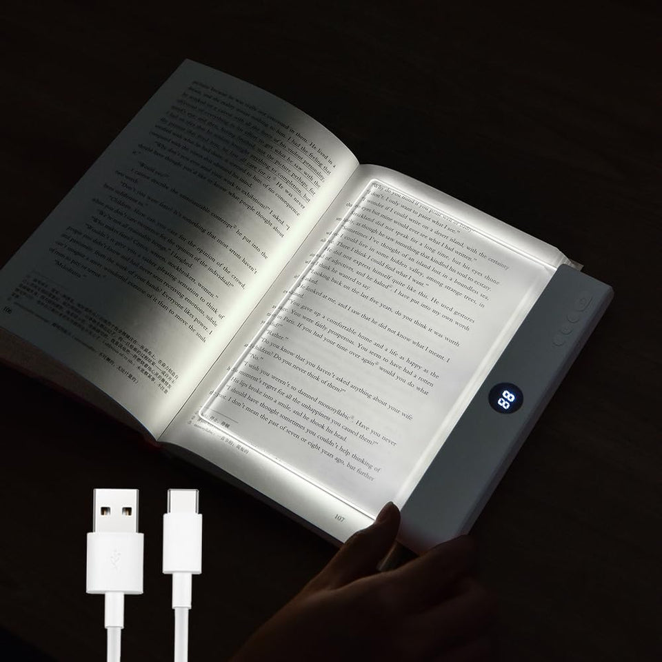 VEEKI Book Light with rechargeable panel illuminates pages evenly for night reading