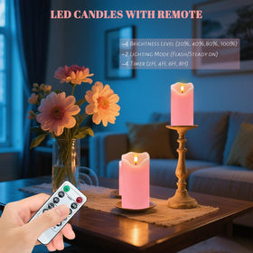 VEEKI pink flameless candles remote control for easy lighting and timing.