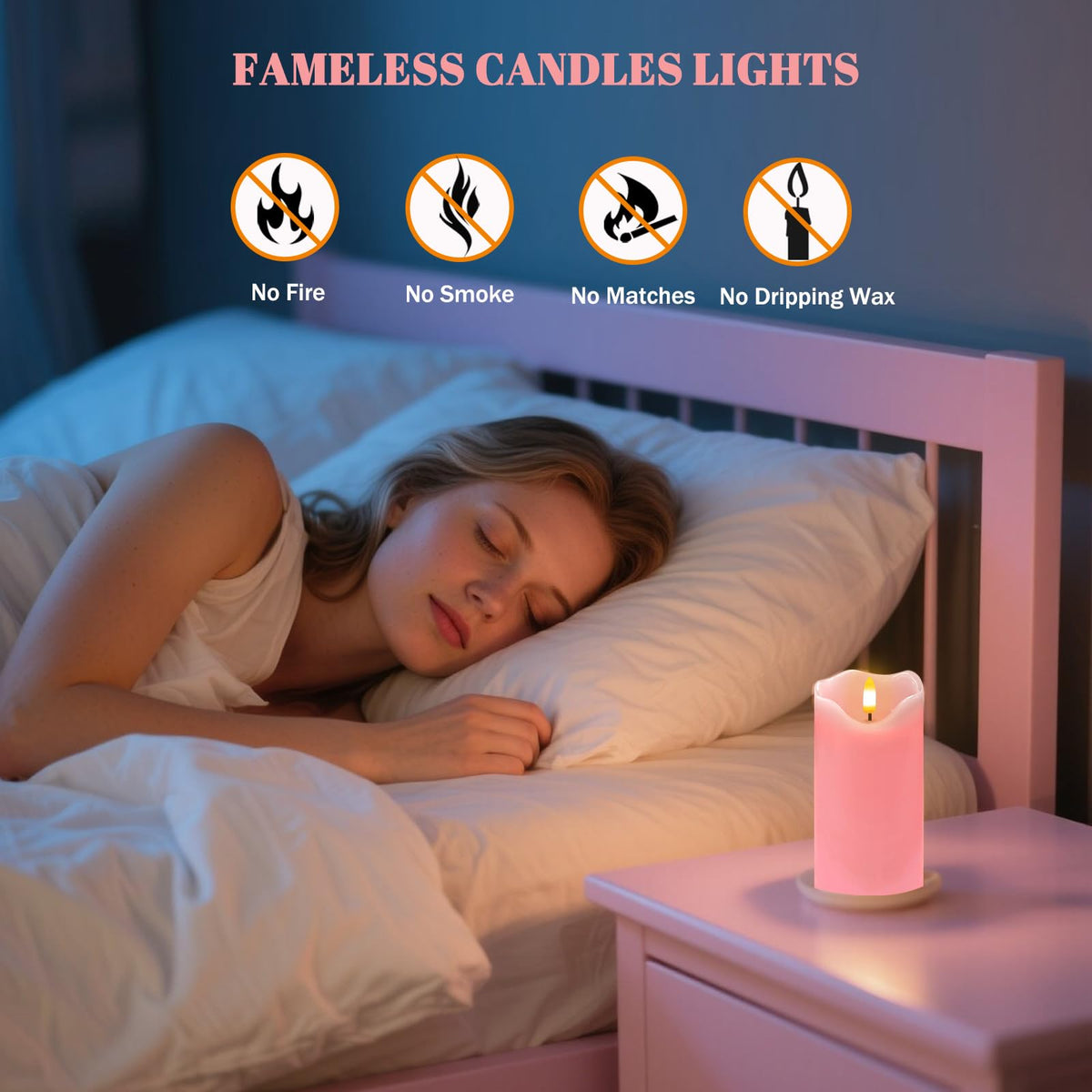 VEEKI pink flameless candles timer display showing 2/4/6/8 hour options.