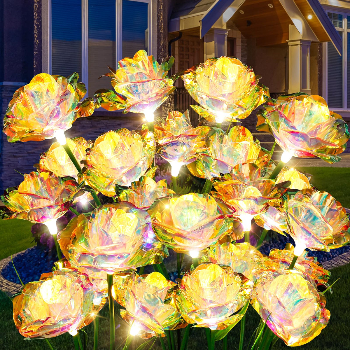 Veeool 24-head rose solar light glows softly for garden charm