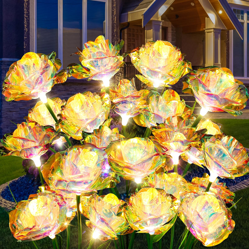 Veeool 24-head rose solar light glows softly for garden charm