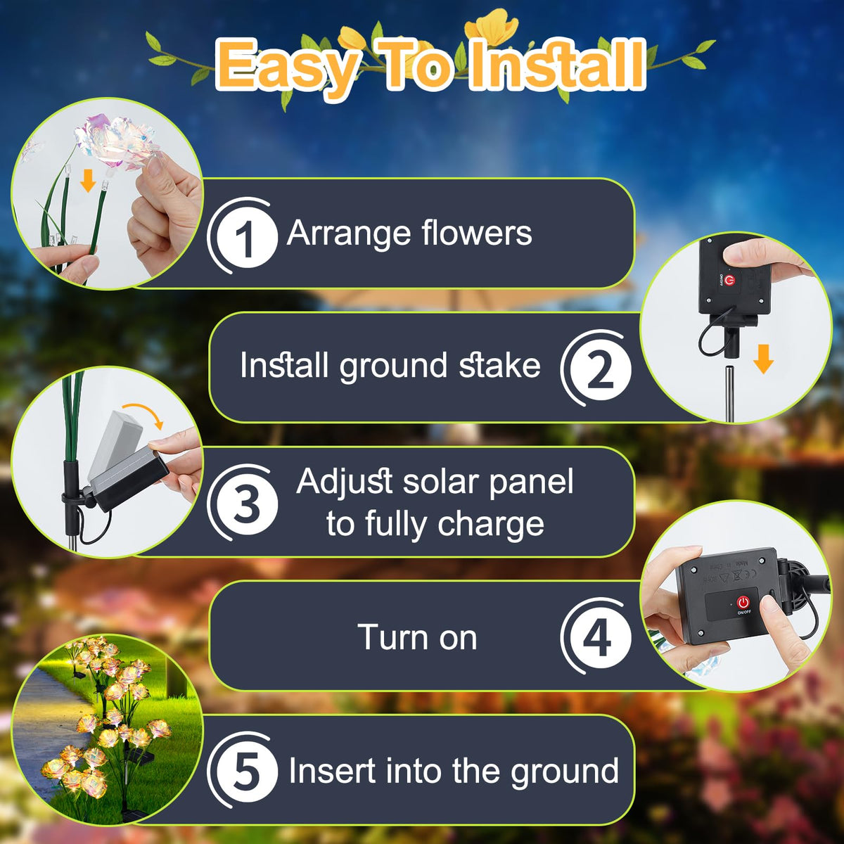 Veeool romantic gift solar flowers for patios and celebrations