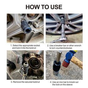 VEHIRETL easy-to-use-instruction shows safe extraction with a breaker bar