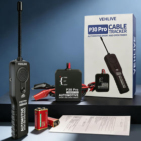 VEHLIVE P30 Pro in use for wiring tests in car engine bay.
