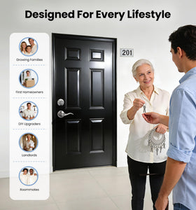 Veise adjustable backset supports 2-3/8 or 2-3/4 inches for standard doors.
