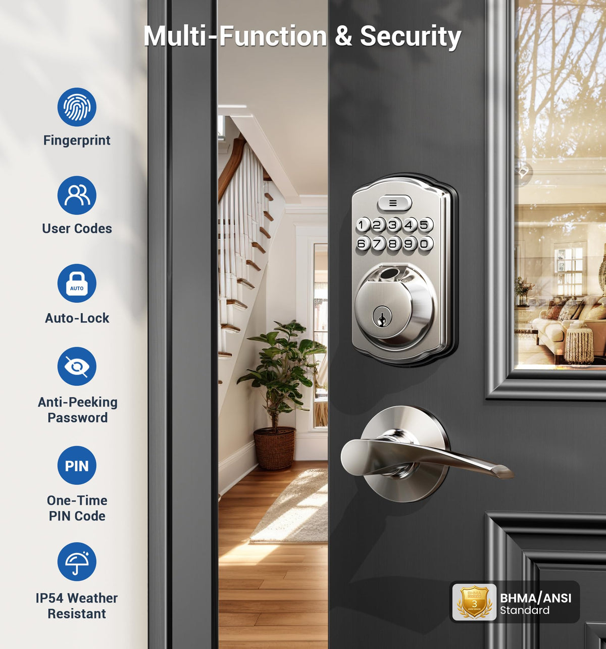Veise auto-lock function demonstrates hands-free security at the door.