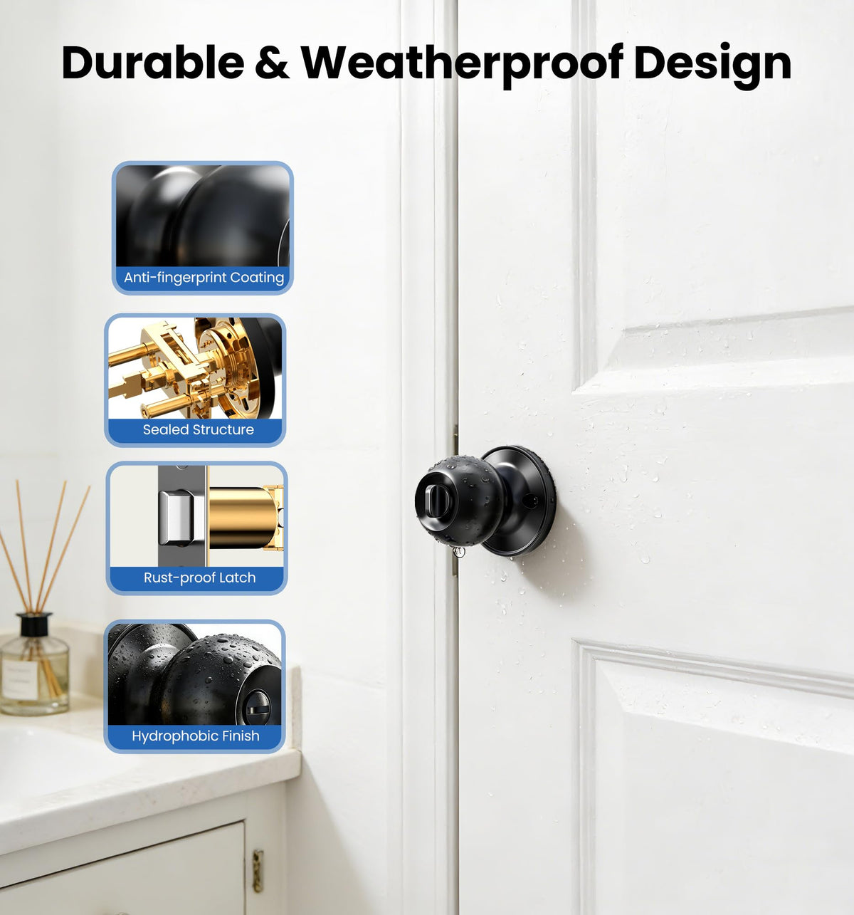 Veise durable metal knob with matte black finish resists moisture