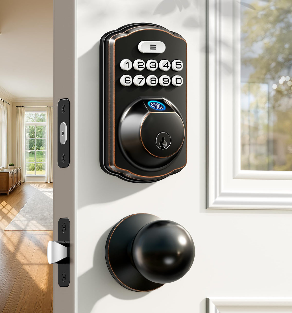 Veise fingerprint door lock with two knobs for fast keyless access