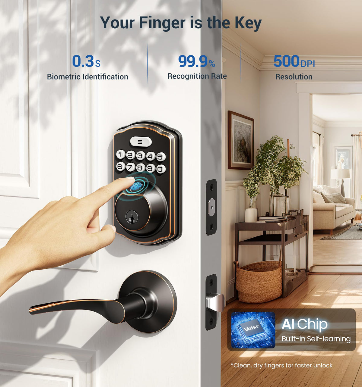 Veise fingerprint lock lever handles offering ergonomic comfort for daily use.