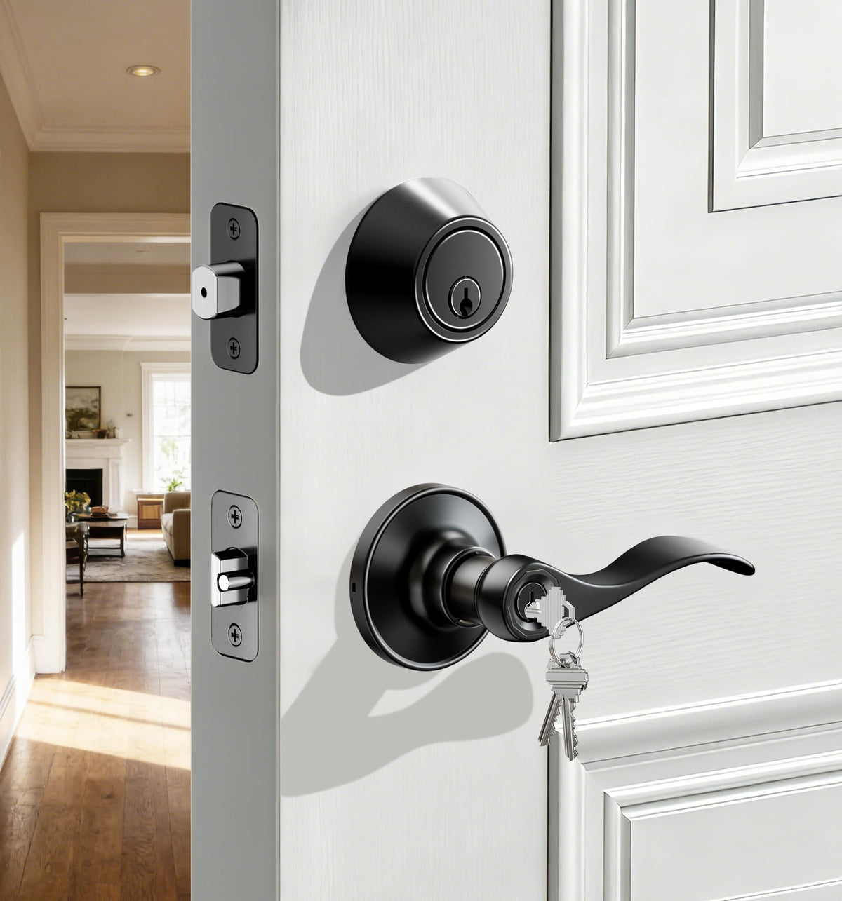 Veise front door lock keyed entry for secure exterior access.