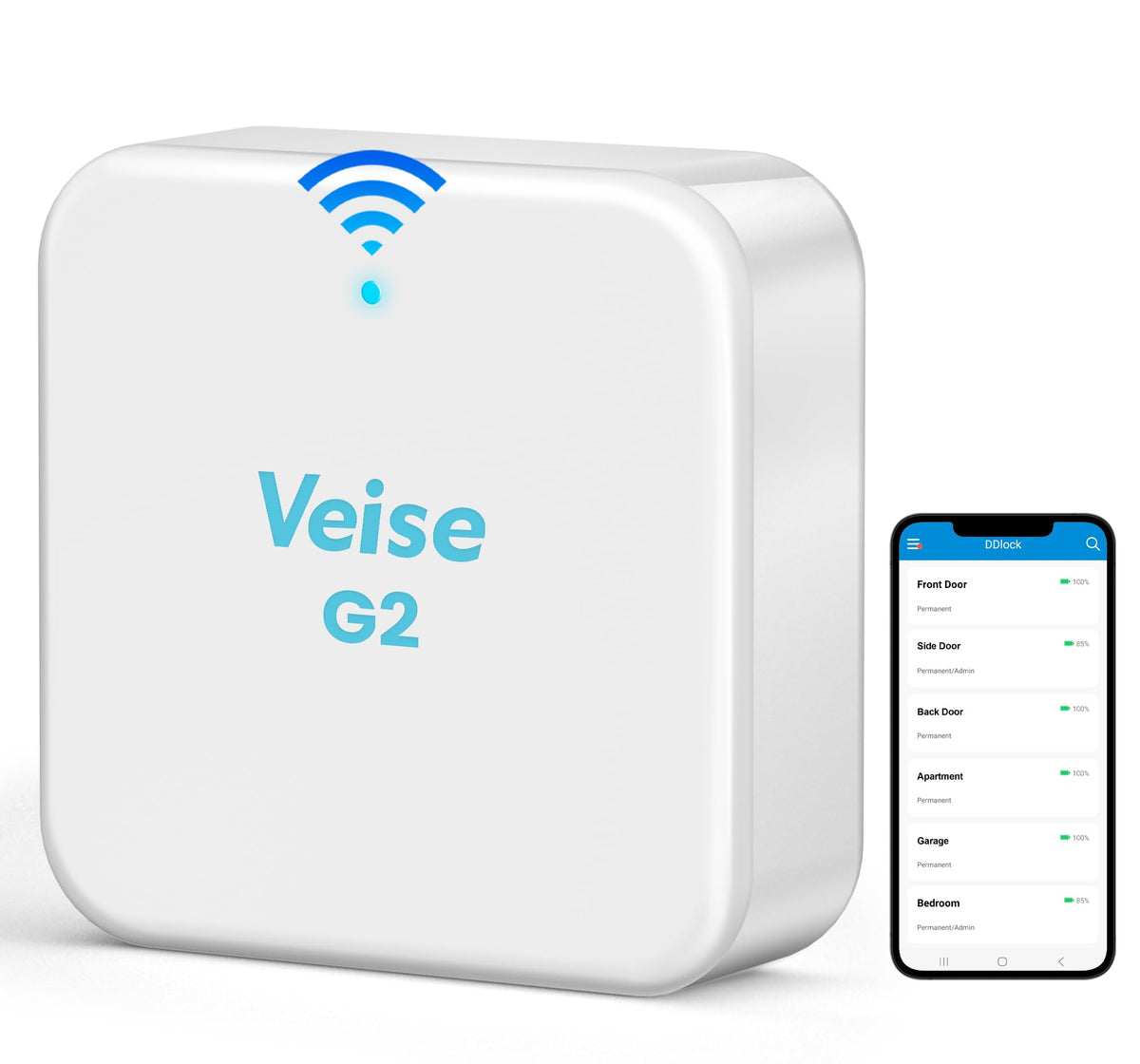 Veise G2 Gateway front view enabling remote lock control.