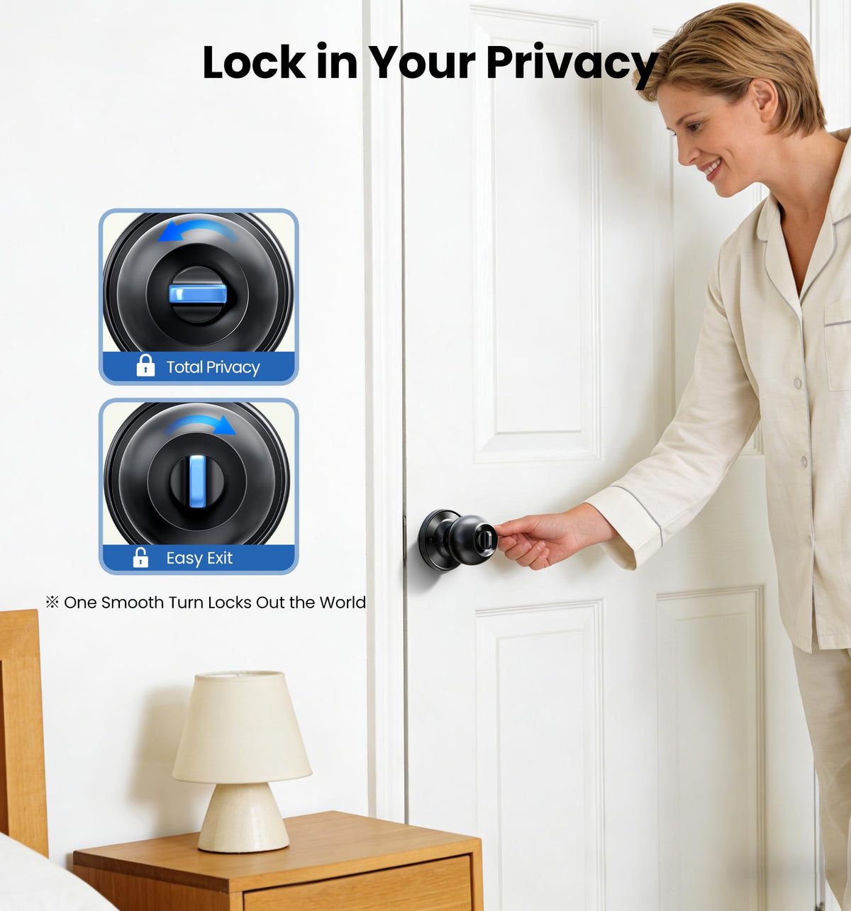 Veise interior door knob emergency release demonstrated inside the door