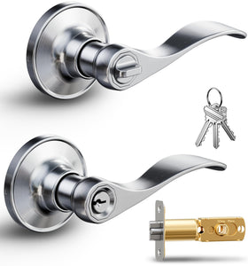 Veise keyed entry door lever on a modern front door for secure access