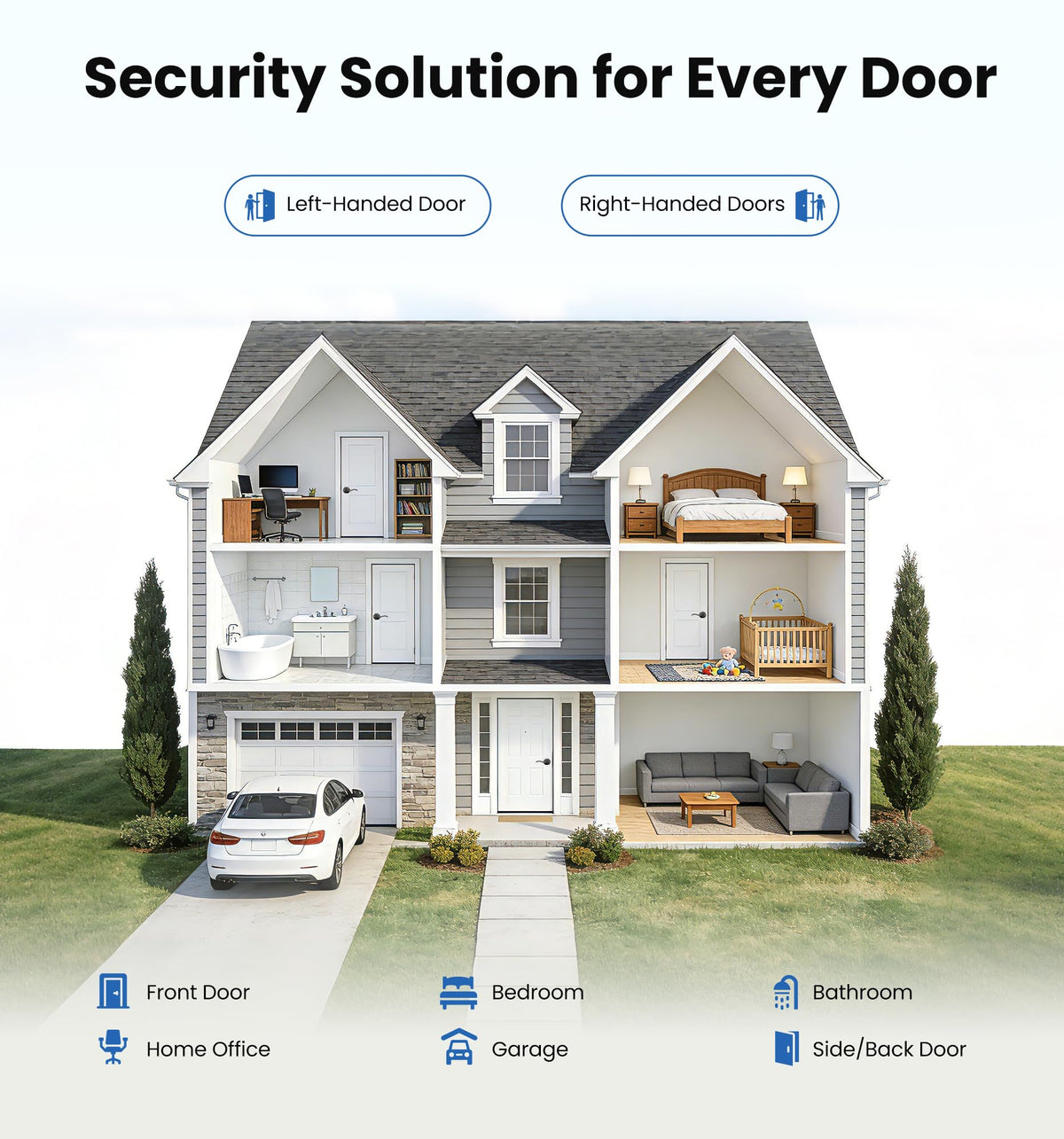 Rolling deadbolt on Veise lever increases entry protection while remaining smooth.