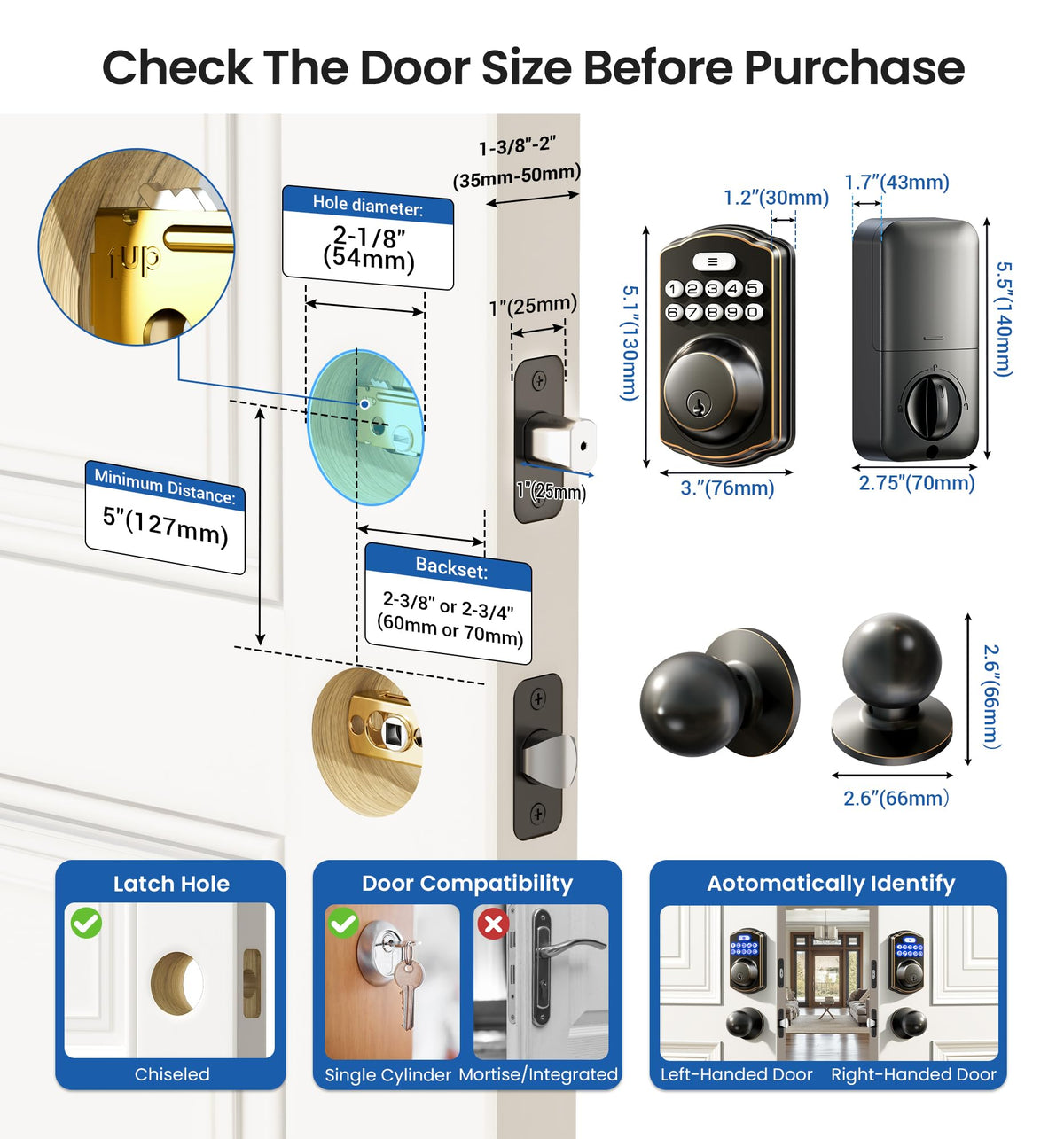Veise lock powered by 4 AA batteries with backup keys included.