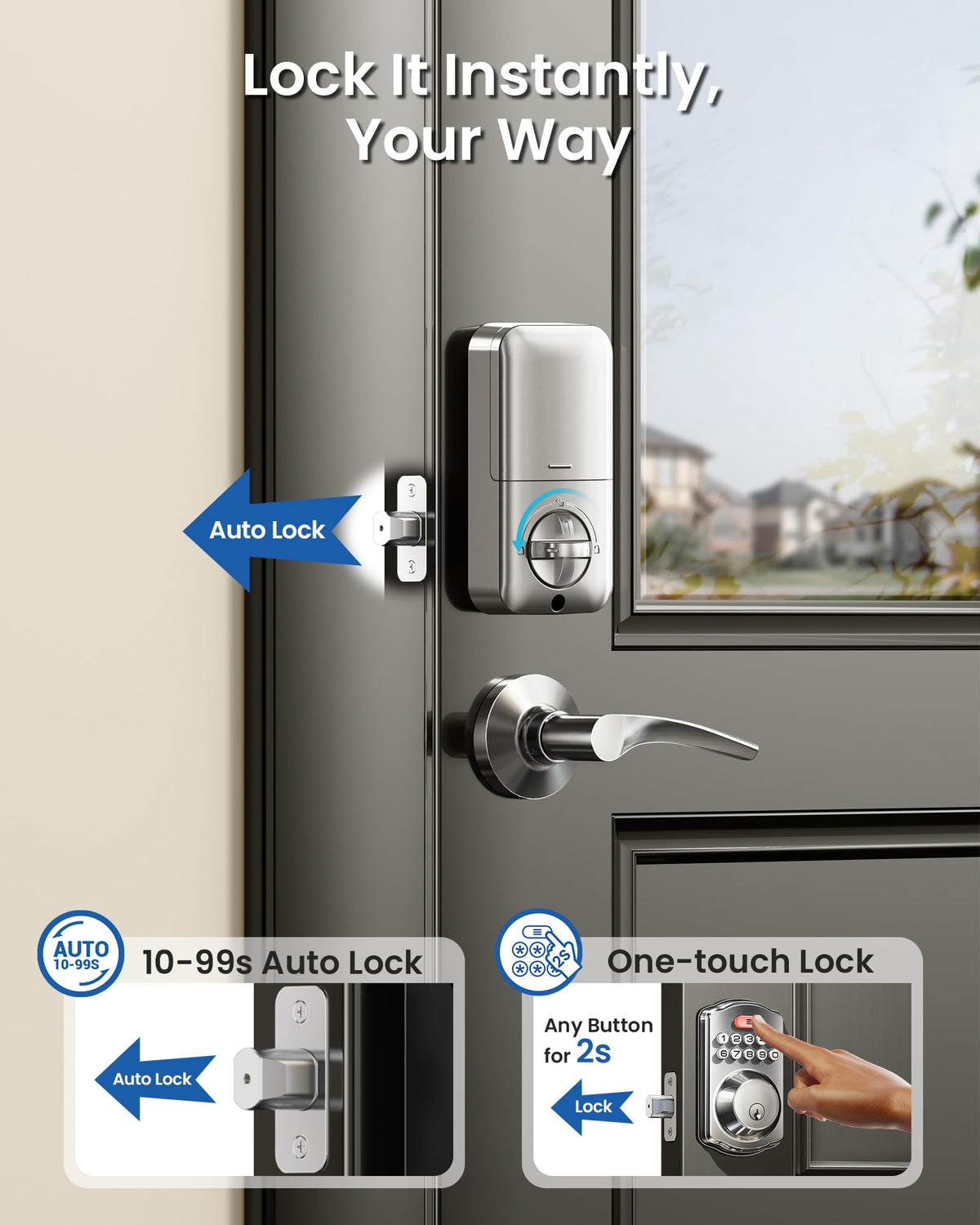 Veise anti-peeping password feature demonstration on keypad.