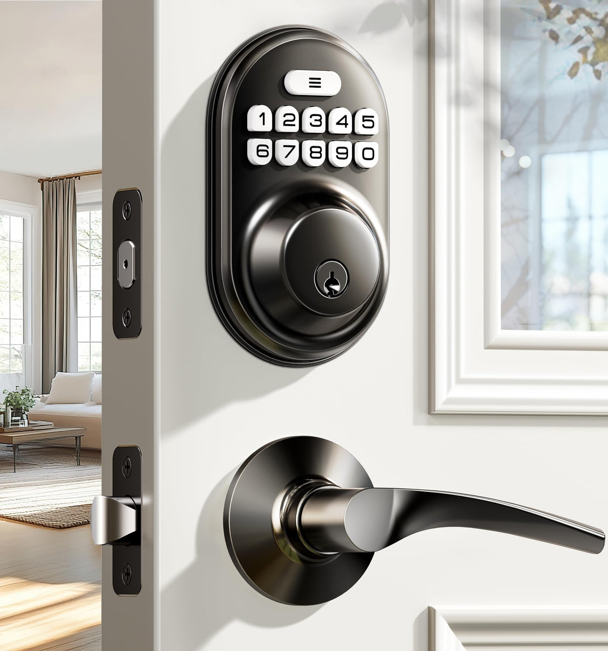 Veise keyless entry lock front view with matte black finish for secure home access.