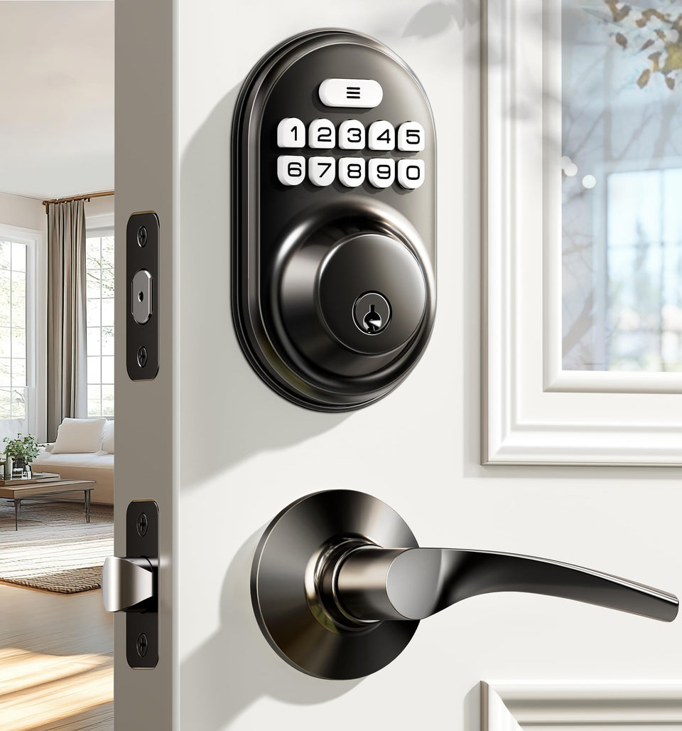 Veise keyless entry lock front view with matte black finish for secure home access.
