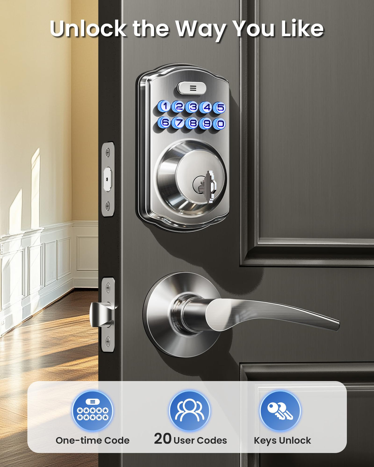 Veise lock with ergonomic lever handles on a doorway.