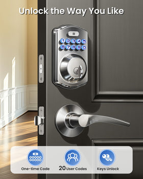 Veise lock with ergonomic lever handles on a doorway.
