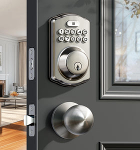 Veise keyless entry front door with backlit keypad enhances nighttime access and security.