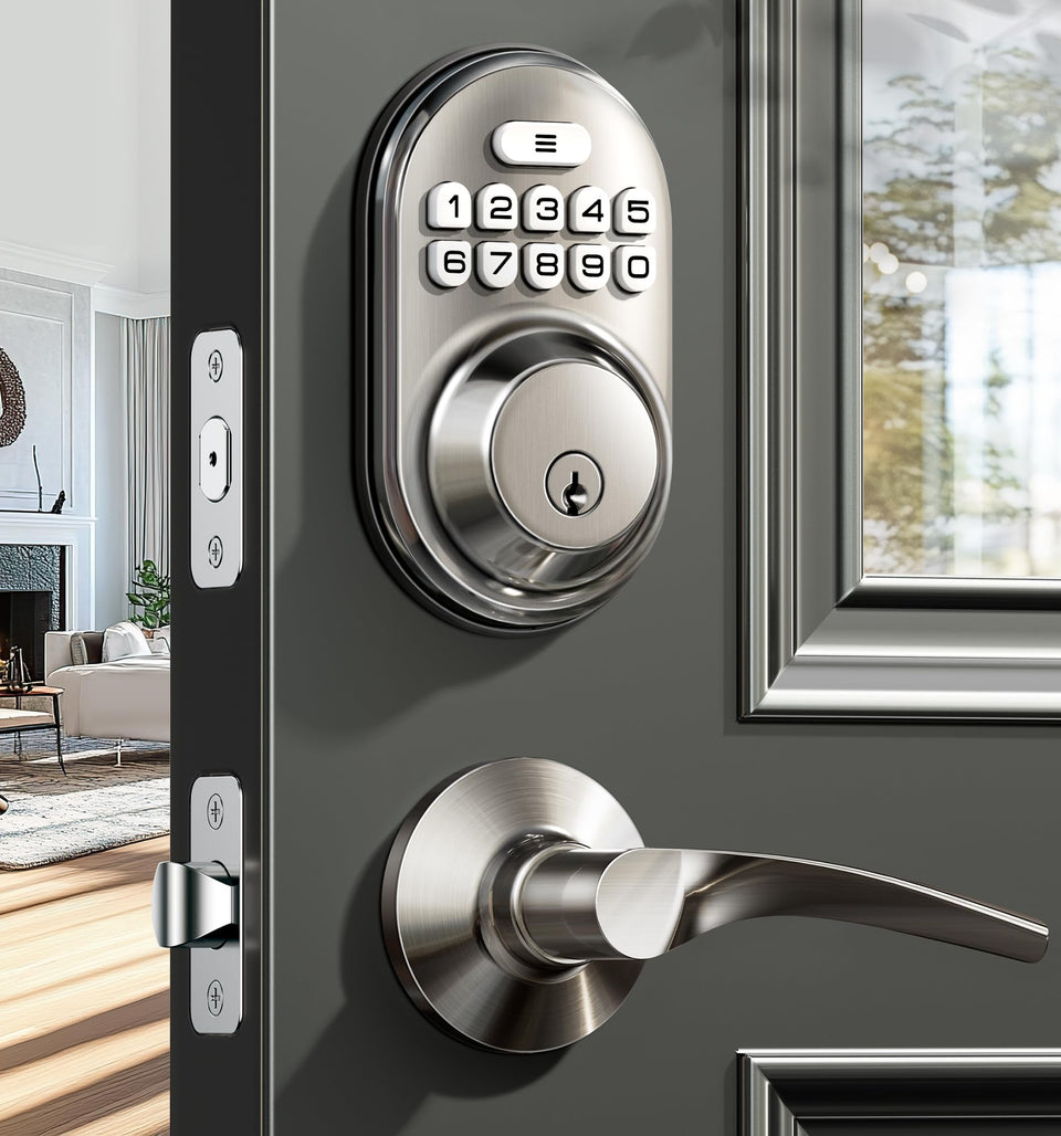 Veise keyless entry lock with backlit keypad for easy nighttime access.