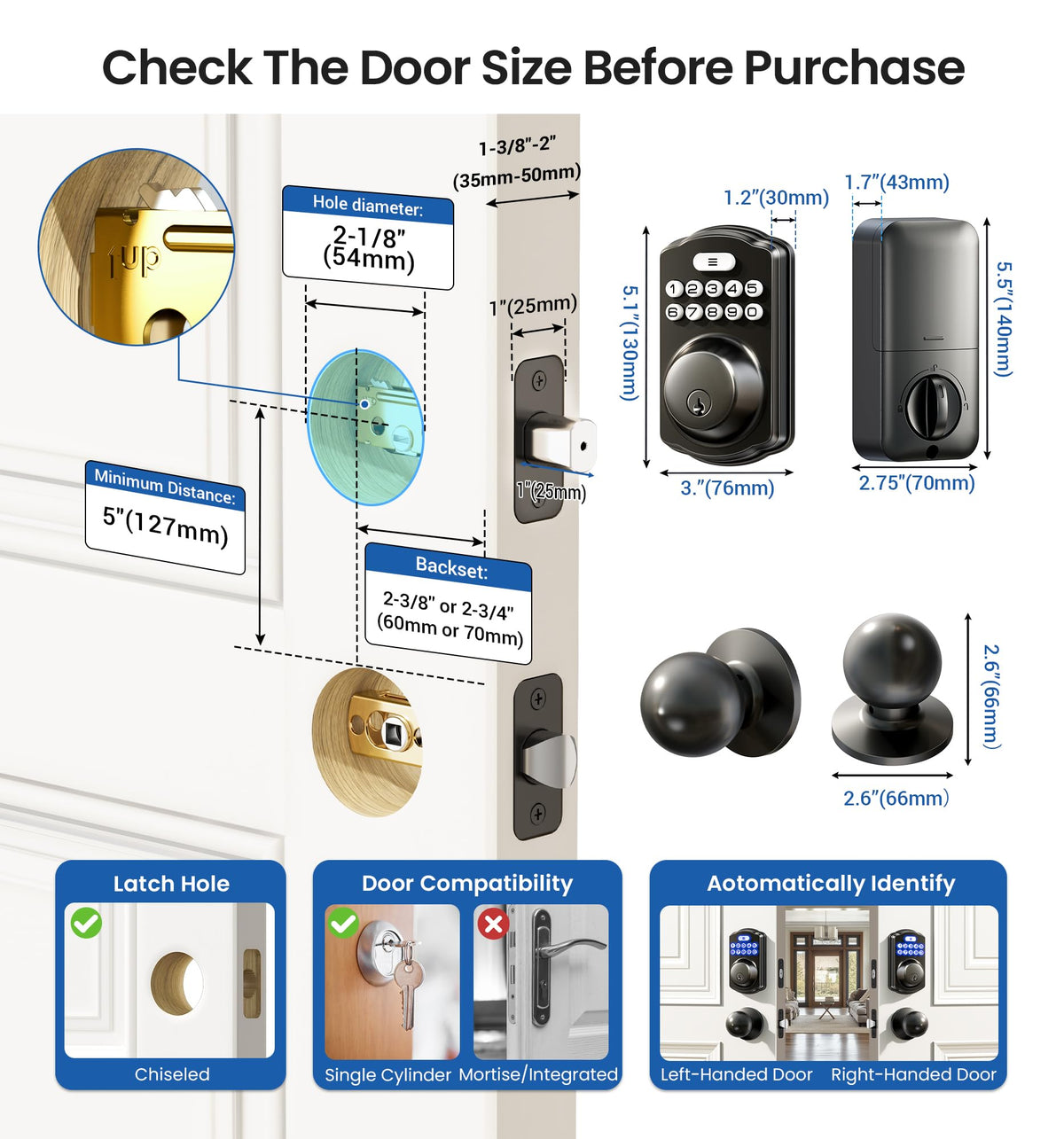 Veise keyless entry lock with included backup keys for reliable access