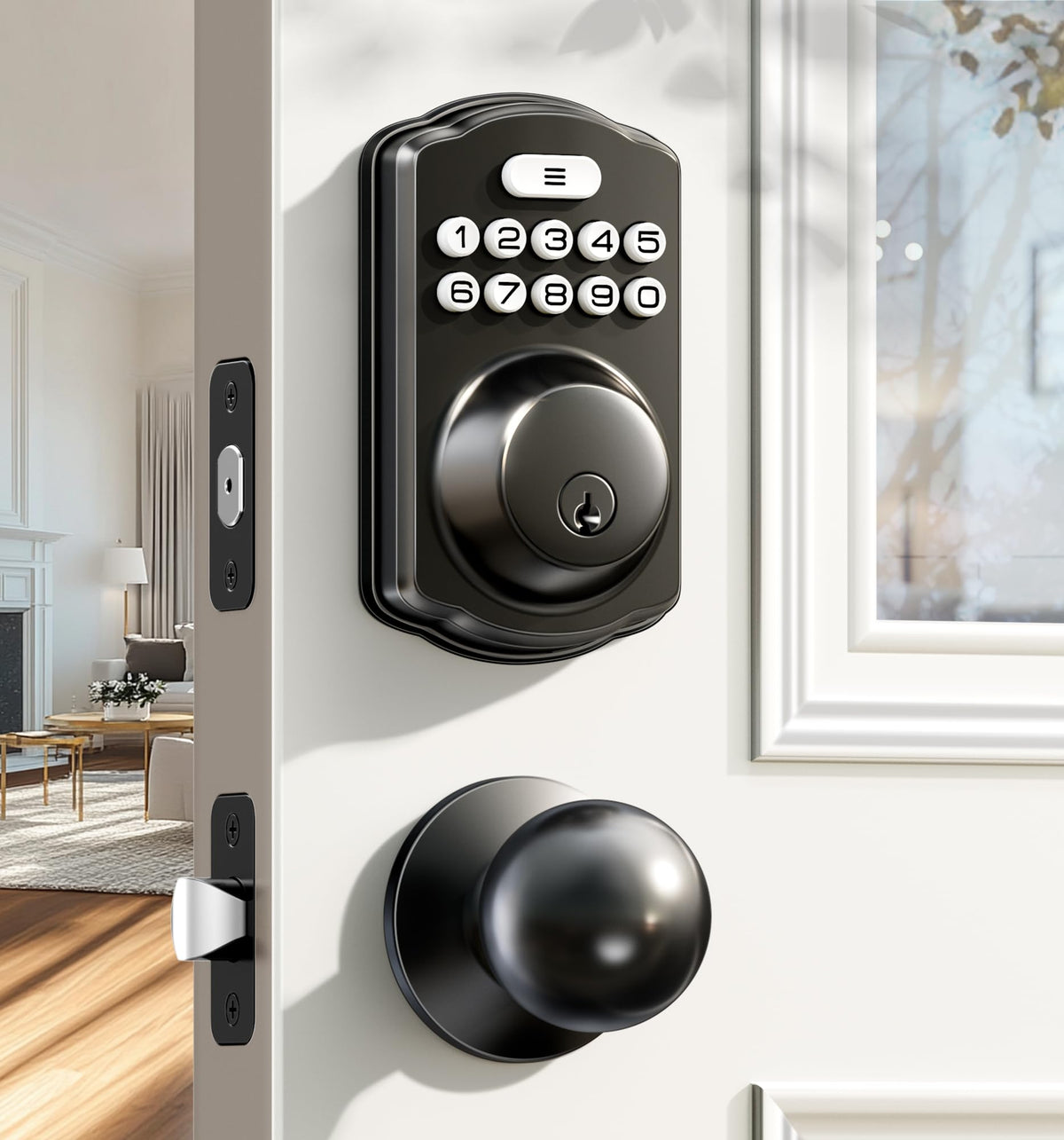 Veise keyless entry lock with backlit keypad on front door for quick access at night