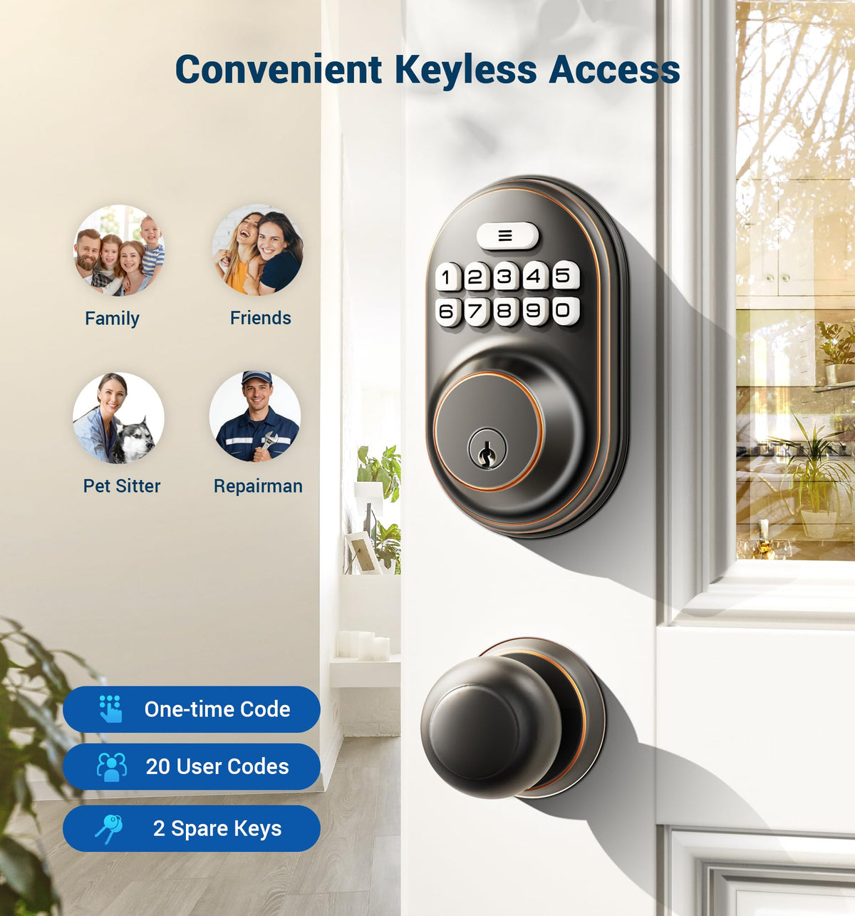 Veise keyless entry lock keypad lit for easy night access