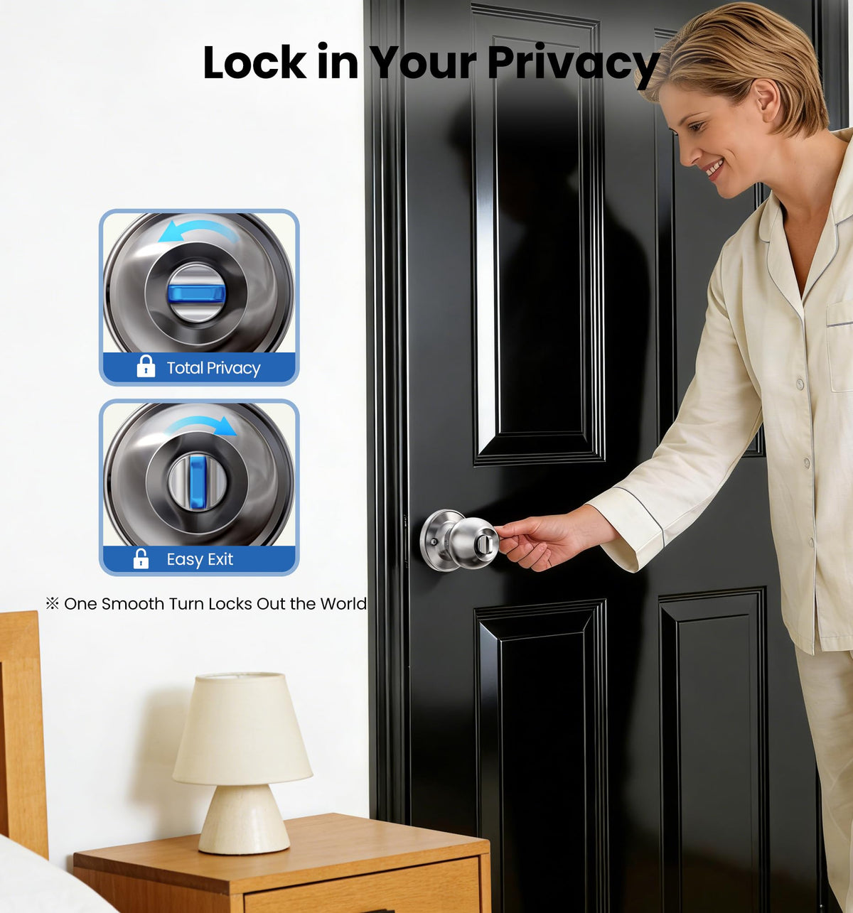 Veise keyless privacy with emergency release enables quick outside access.
