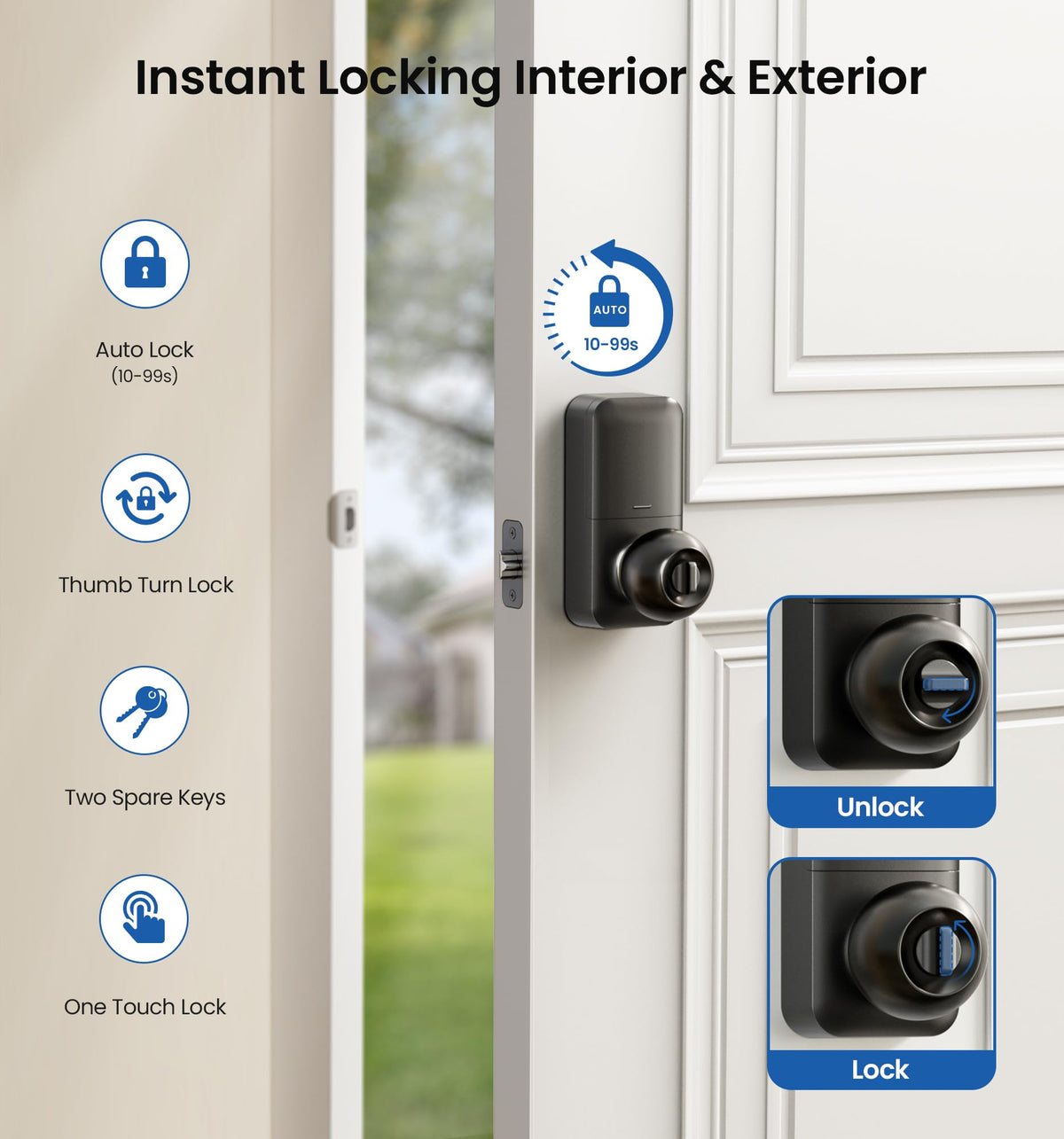 Anti-peep keypad design protects code entry during use.