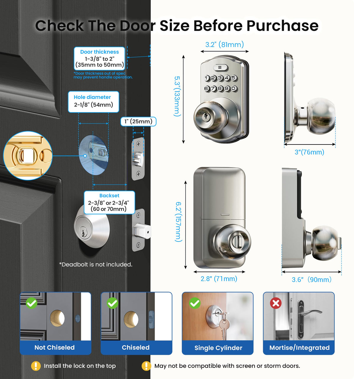 Veise Keypad Door Knob Lock easy installation with screwdriver—no pro needed.
