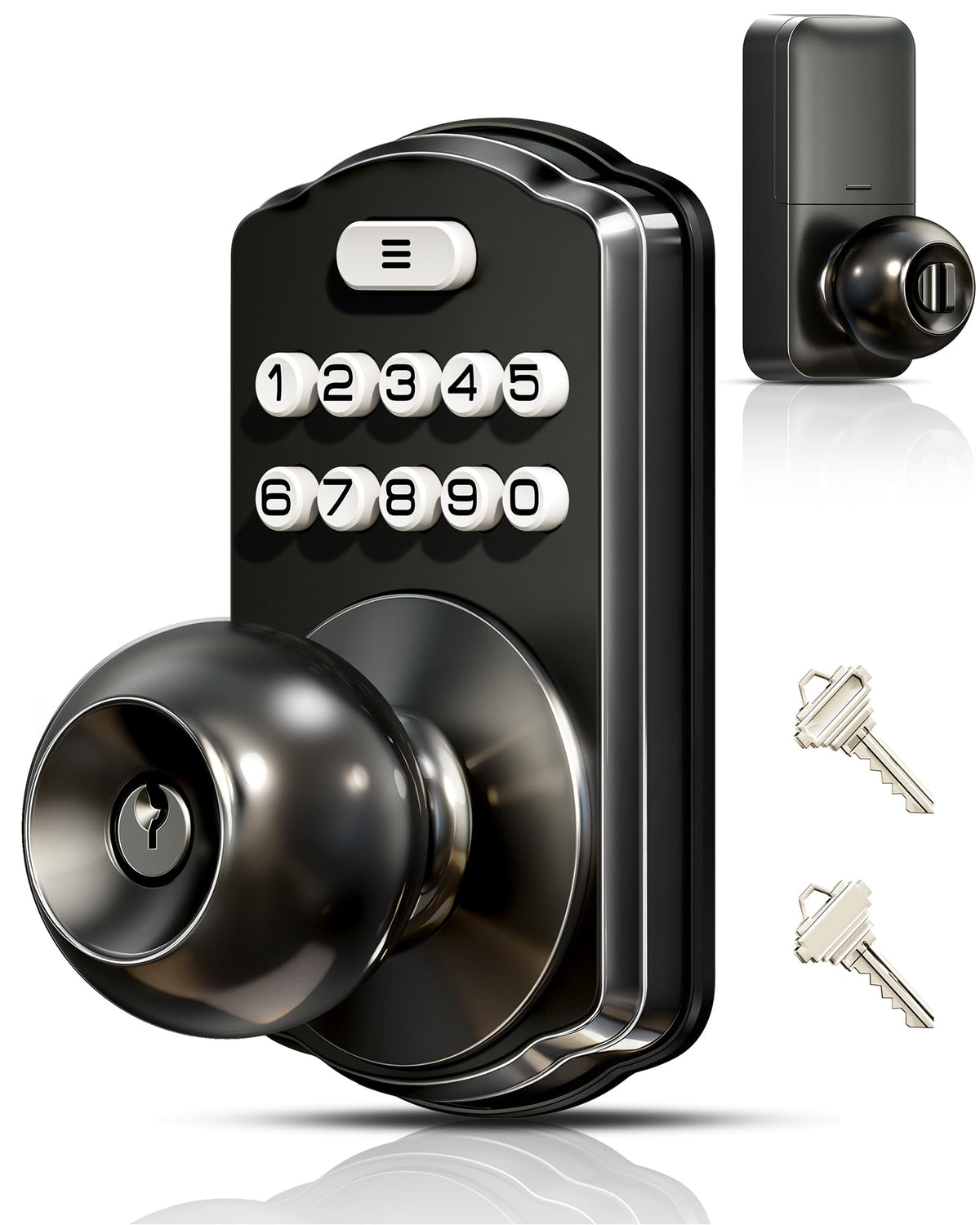 Veise keypad door knob lock front view with matte black finish for secure entry.