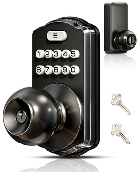 Veise keypad door knob lock front view with matte black finish for secure entry.