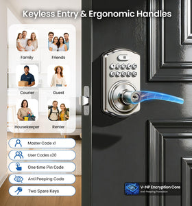 Veise keypad door lock with handle backlit keypad for easy night use