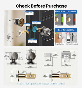 Veise Keys Alike universal backset compatibility for 2-3/8 and 2-3/4 inches.