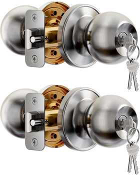 Veise Keys Alike Door Knob Set front view with brushed nickel finish for secure entry.