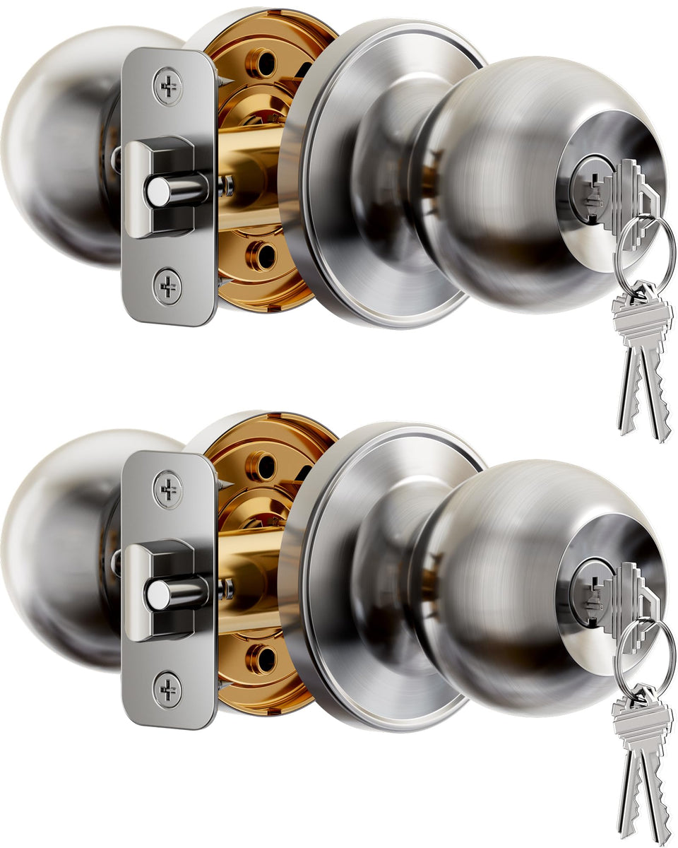 Veise Keys Alike Door Knob Set front view with brushed nickel finish for secure entry.