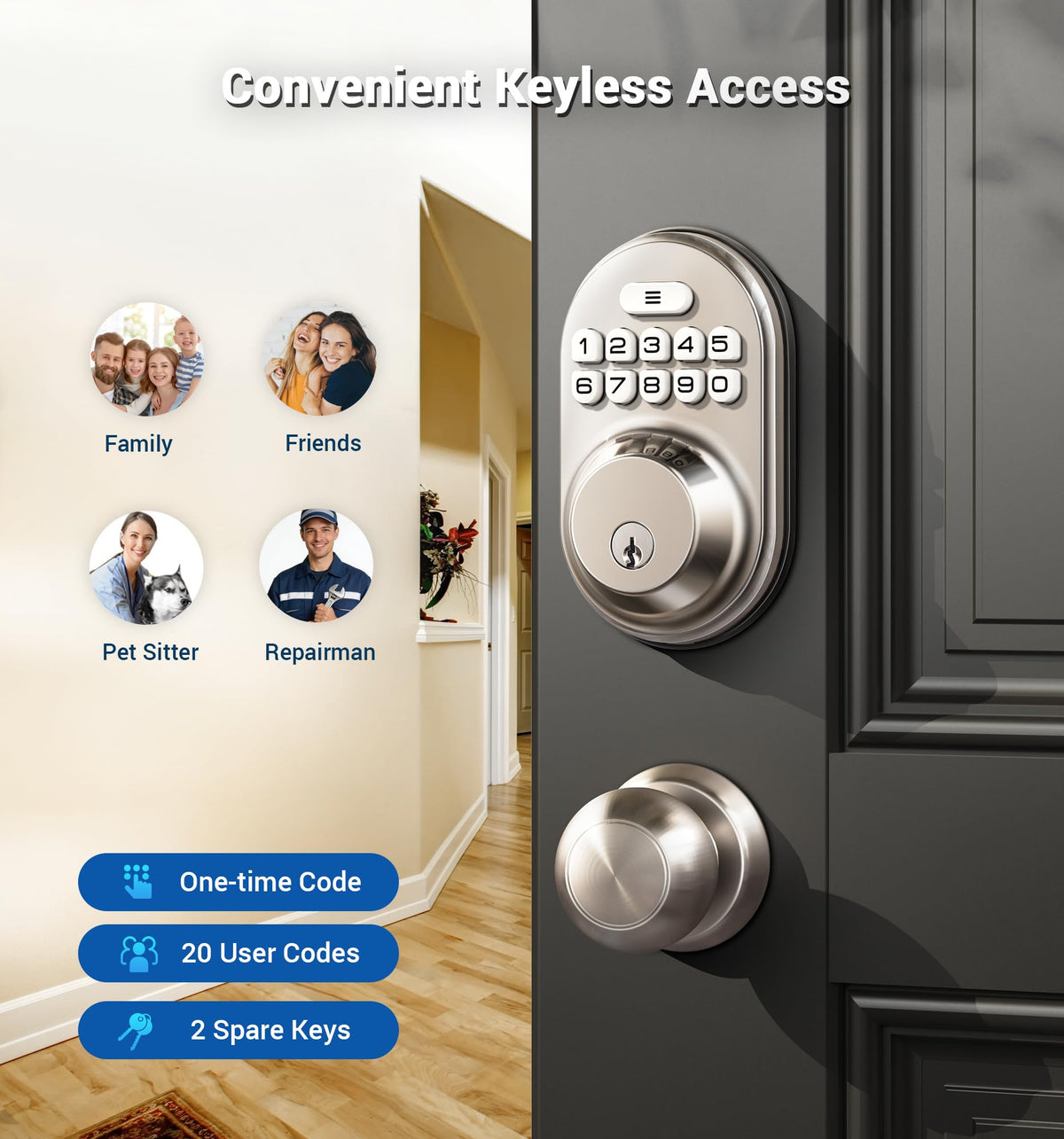 Veise outside keypad entry highlighted for quick access at the door.