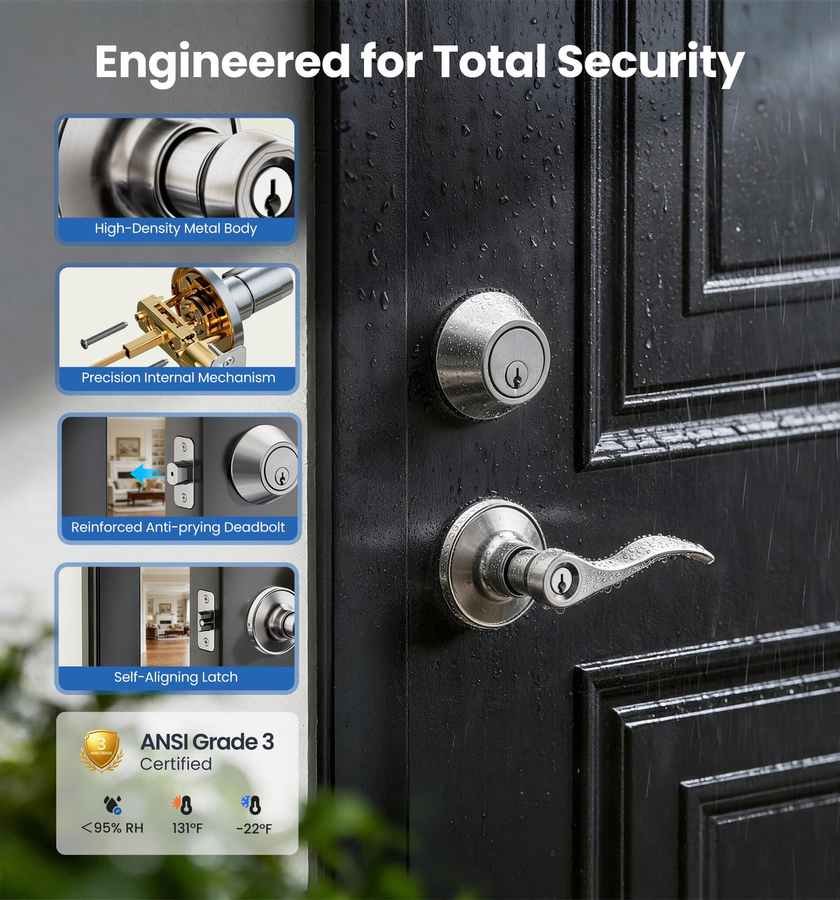 Veise reversible lever door handle for left- or right-handed installation.