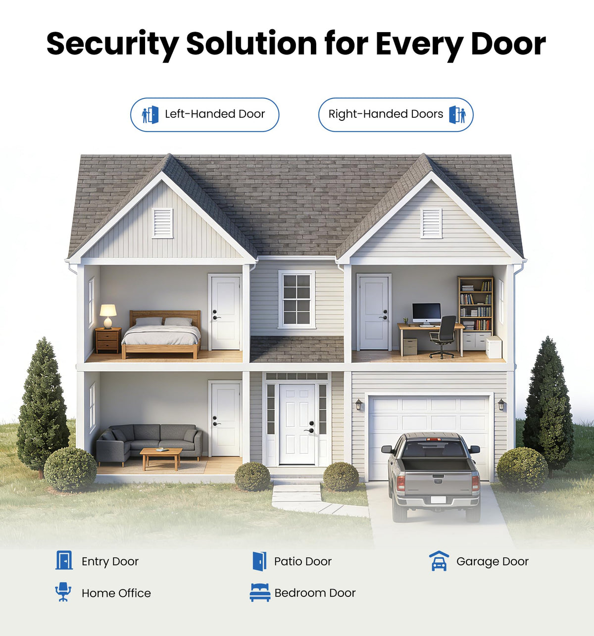 Veise interior thumb turn for quick nightly security.
