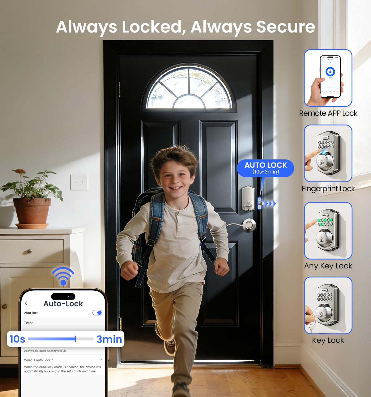Veise VE012W-B auto-lock timer for customizable security