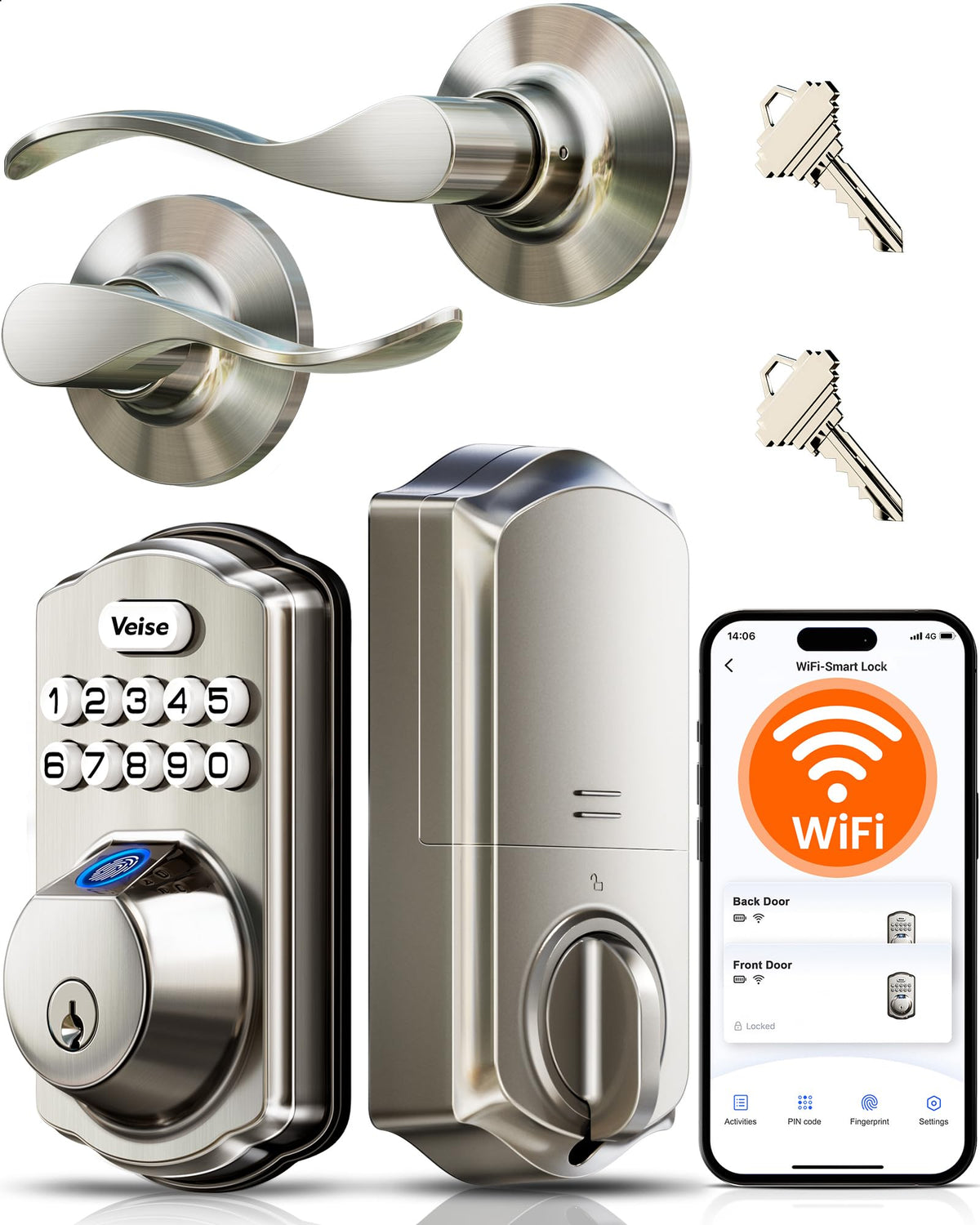 Veise VE012W-B handle-set front door for secure entry